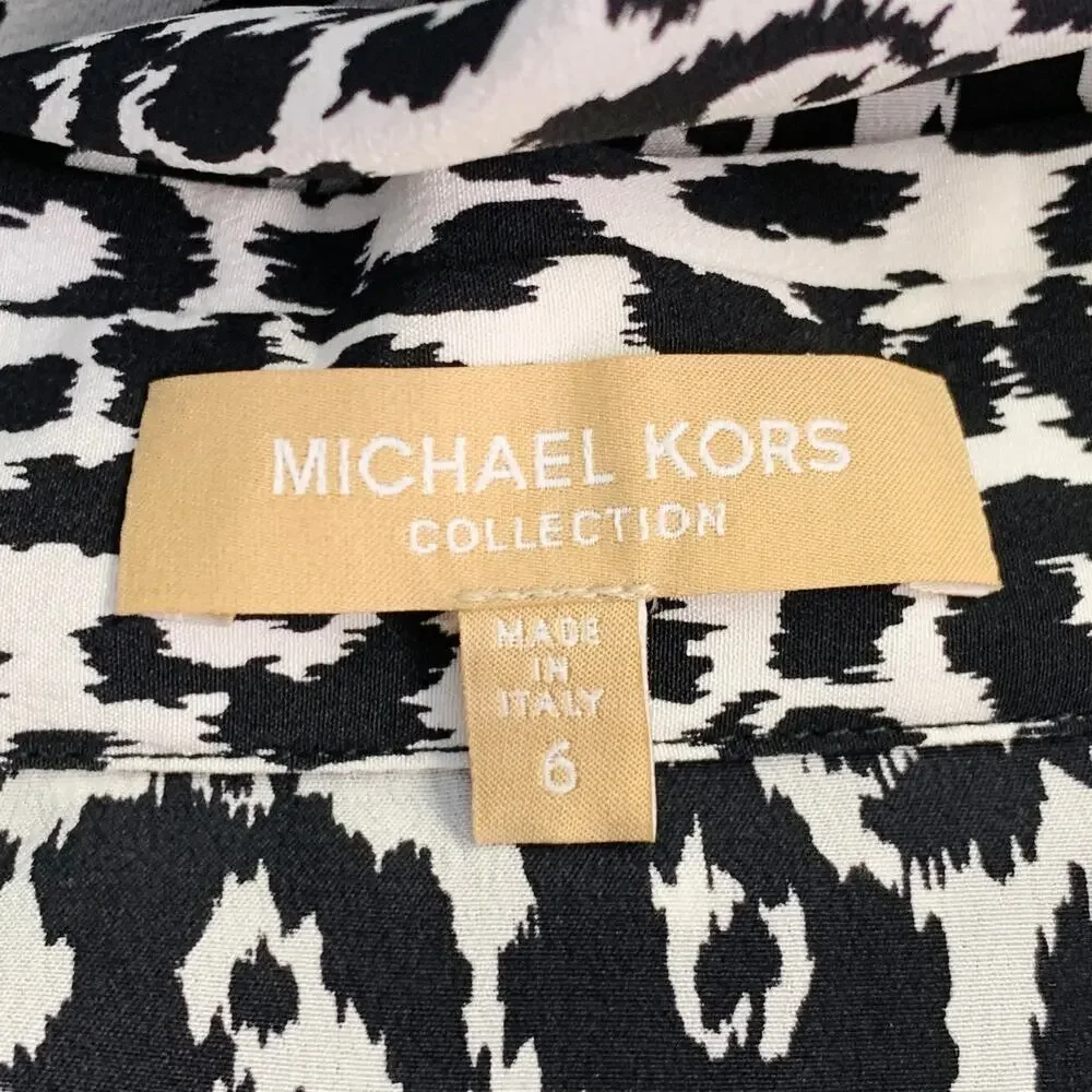 MICHAEL KORS COLLECTION Black White Silk Animal Print Butterfly Sleeve Blouse
